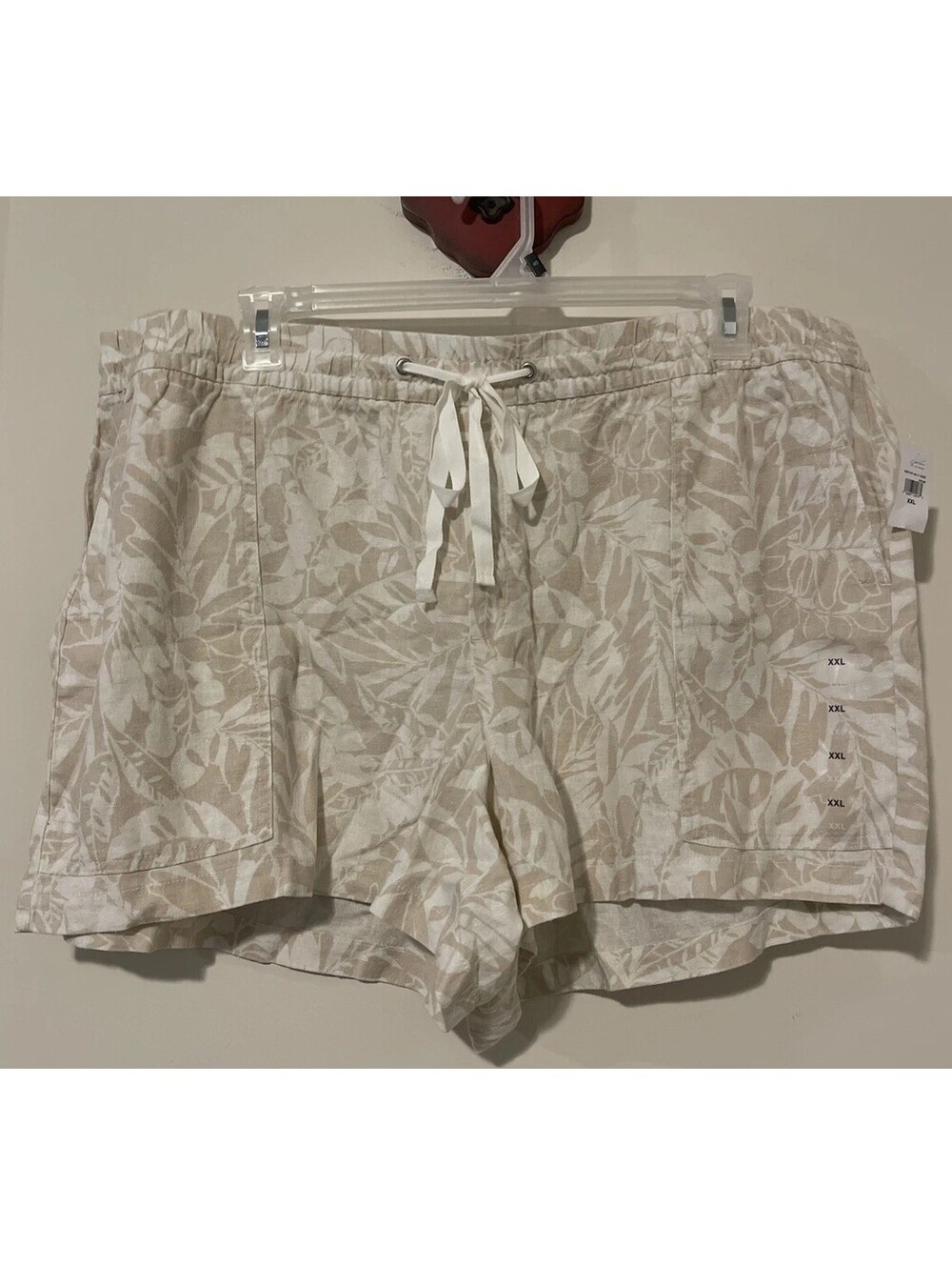 Gap Womens XXL Brown Beige Floral Linen Elastic Waist Pull-On Shorts NWT! A5025